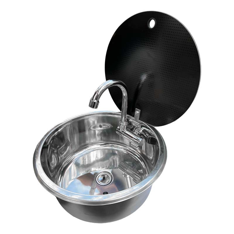 Home Improvements - Runde Wohnmobil-Spüle mit Deckel, zusammenklappbarer Klappdeckel